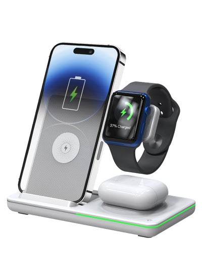 Buy 3 in 1 Wireless Charging Station, Fast Wireless Charger Stand for Fast Charge, Wireless Charger for Travel Phone Apple iPhone 16 15 14 13 12 11 X Pro Max iWatch 8 7 6 5 4 Samsug Galaxy S in UAE