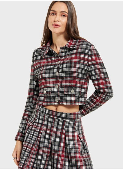 Buy Checked Button Detail Jacket in UAE