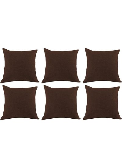 اشتري 6 Pieces Square Decorative Cushion Set Of Linen Solid Design 45X45 Cm Dark Brown في السعودية