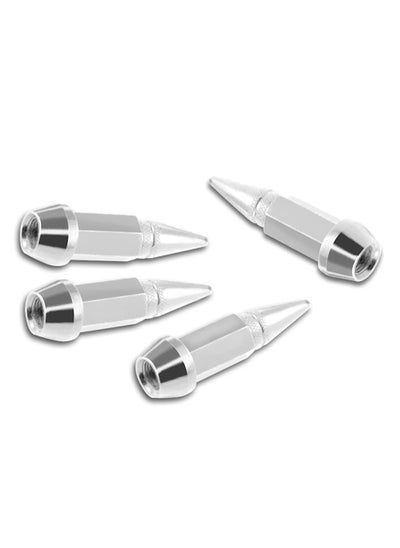 اشتري Stylish Spiked Aluminum Valve Caps for Car Wheels Pack of 4 Universal Dustproof Accessories Silver 45MM في السعودية