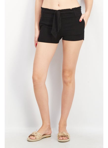 Buy Women Solid Pull On Belted Basic Short, Black in Saudi Arabia