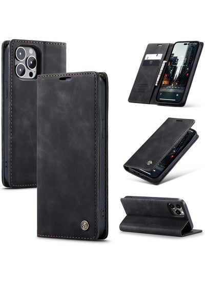 Buy CaseMe iPhone 15 Pro MAX, Premium Vintage Leather Flip Case [TPU Protection] [Protective Function] [Card Slots] [Magnetic Closure] Leather Flip Case for Original iPhone 15 Pro MAX - Black in Egypt