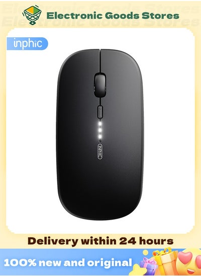 Buy INPHIC Wireless Mouse Rechargeable, 700mAh, Slim 2.4G Silent Cordless Mouse, 1600 DPI with USB Receiver for Laptop PC Mac MacBook, Windows, Office, Battery Level Visible, Black in Saudi Arabia