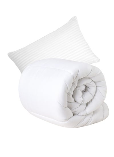 Buy Duvet Insert Quilted Plain Cotton White 160x220cm With 1 Piece Pillow in UAE