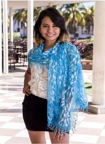 اشتري Cindy and Wendy Lightweight Soft Leaf Lace Fringes Scarf shawl for Women (Turquoise Blue) في الامارات