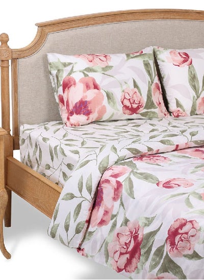 Buy Adele 3-Piece Duvet Cover Set, Pink, Green & White – 200TC, 240x260 cm in UAE