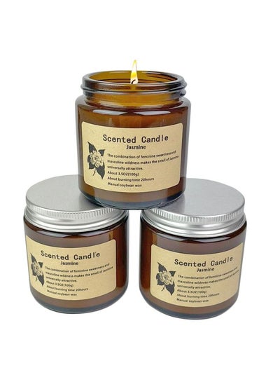 اشتري Jasmine Scented Candles, Gifts Set Of 3, 100g 20Hour Burning Aromatherapy Candles for Home Décor Jar في الامارات