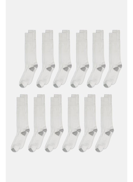 Buy Men 12 Pair Textured Over Calf Socks Set, White/Grey in Saudi Arabia