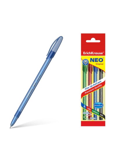 اشتري Set of 4 ballpoint pens Neo Stick Original 0.7, Super Glide Technology, ink color: blue, black, red, green (in polybag) في الامارات