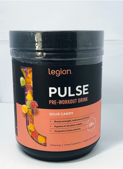 Buy Pulse Pre Workout Drink Boosts Strength, Endurance & Focus, with 8g of Citrulline Malate, 3.6 g of Beta-Alanine, 20 Servings 472 g (1.04 Lbs)- Sour Candy Flavor in UAE