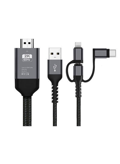 Buy 3-in-1 HDTV Adapter,Lightning/Type C/Micro USB to HDMI Cable for iPhone/Android Black in Saudi Arabia