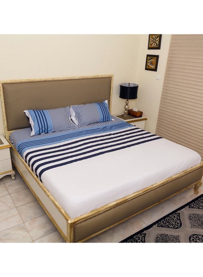 اشتري 3 Piece Hometex Design 100% Cotton King Size Printed Flat Sheet Set FEYDE - 1 Flat Sheet (240x260 cm) + 2 Pillow Covers (50x80 cm) في الامارات