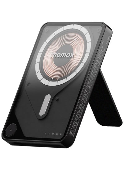 اشتري Momax 1-Power X PRO 5000mAh Magnetic Wireless Power Bank with Stand and Built-in USB-C Cable - Black في الامارات