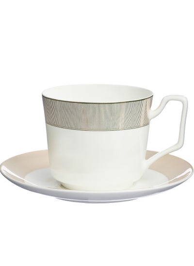 Buy 290ml Porcelain Tea and Coffee Cup with Saucer in Gift Box, Classic Design Gold Plated with Gold Trim, White and Gold Color Mug with Plate for Home, Office, Cafe, Restaurant in UAE