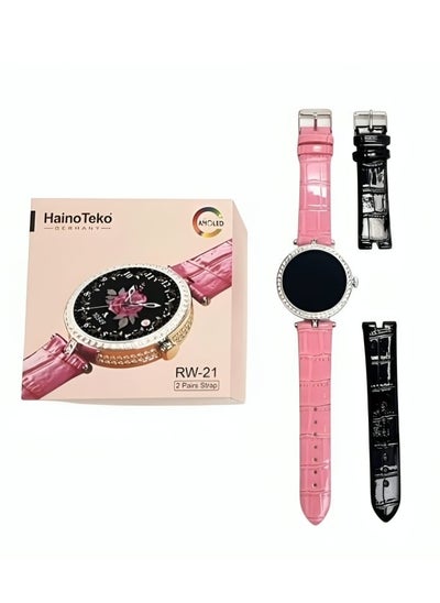 Buy RW-21 Smart Watch Elegant Design With 2 Leather Straps For Women And a Wireless Charger Multicolour in Saudi Arabia