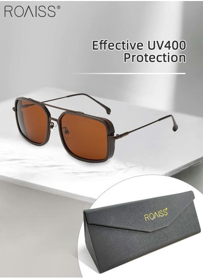 Buy Men's Square Sunglasses UV400 Protection Sun Glasses with Alloy Frame Fashion Anti-Glare Sun Shades for Men Driving Fishing Traveling Brown Lens in UAE