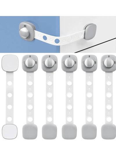 اشتري Child Safety Cupboard Locks, 6 Pack Cupboard Locks for Children, No Drilling, Baby Proof Drawer Cabinet Locks Straps with Adhesive Tape, Babyproofing Safety Locks - Grey and White في الامارات