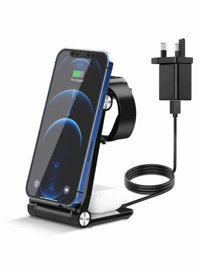 Buy Wireless Charger,3 in 1 Foldable Charging Dock 15W Fast Wireless Charger Station for iPhone 14/13/12/11/Pro/XS/XR/X/8,Samsung,Apple Watch Series,AirPods 3/2/Pro [QC 3.0 Adapter Included] in UAE