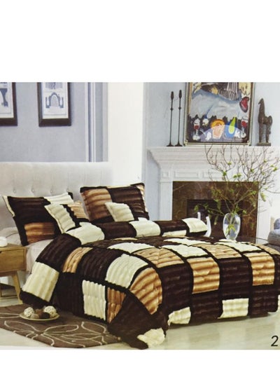 اشتري COMFY FAUX FUR 6 PIECE CHECKERED BROWN KING SIZE COMFORTER SET في الامارات