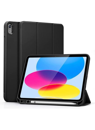 Buy Case Compatible with iPad 10th 10.9 inch Generation 2022 Built-in Pencil Holder Flexible Back Cover, Trifold Stand, Auto Sleep Wake Rebound Series Black in Saudi Arabia