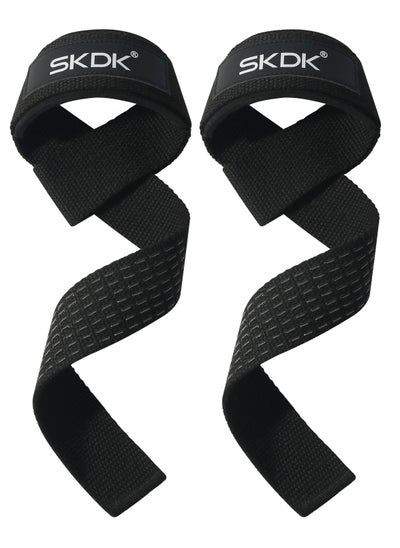 Buy SKDK Cotton Hard Pull Wrist Lifting Straps Grips Band-Deadlift Straps with Neoprene Cushioned Wrist Padded and Anti-Skid Silicone - for Weightlifting, Bodybuilding, Xfit, Strength Training (Black) in Saudi Arabia