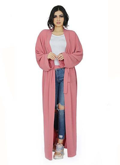 Buy Solid Open Front Abaya With Matching Belt - Pink in Egypt