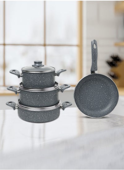 Buy 7 Pieces Turkish Granite Cookware Set with Pyrex Lid - Grey in Saudi Arabia