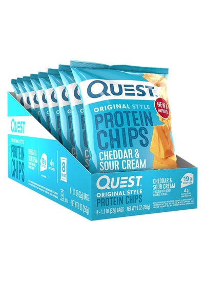 اشتري Quest Nutrition Cheddar And Sour Cream Orginal Style Protein Chips 32g pack of 8 في الامارات