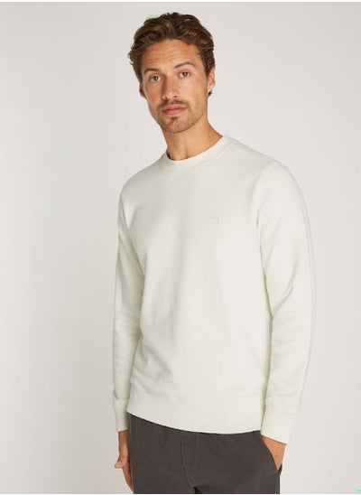 Buy Men's Cotton Terry Badge Sweatshirt - Cotton blend terry, White in Saudi Arabia