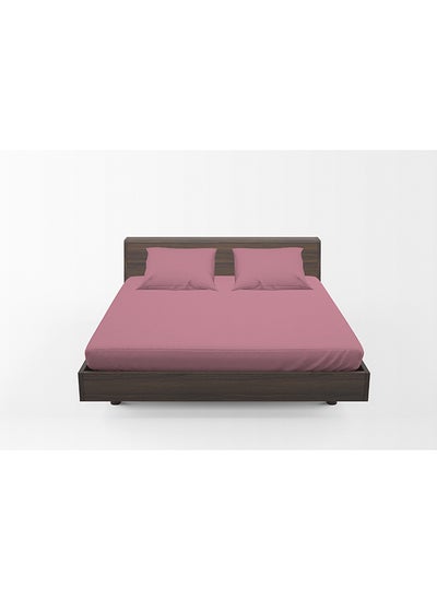 اشتري 3 Piece Hometex Design King Size Dyed Flat Sheet Set Pink - 1 Flat Sheet (240x260 cm) + 2 Pillow Covers (50x75 cm) في الامارات