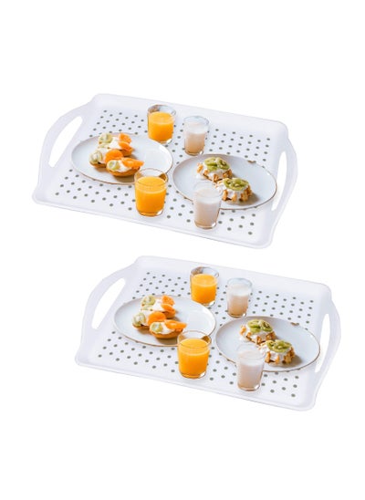 اشتري 2-Pack Non Slip Food Serving Trays - Rectangle Anti-Slip Dishwasher Safe Trays for Snacks, Fruits, Desserts, and Drinks, Small Drink Tray Breakfast Tray Bed Tray Food Tray Lap Trays for Eating في السعودية