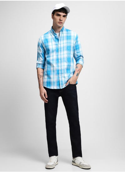 Buy Blue Casual Shirt for Men, 100% Cotton, Slim Fit in Saudi Arabia