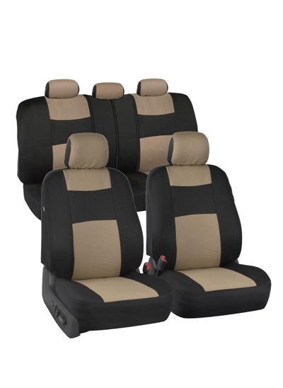 Buy Car Seat Covers Full Set in Beige on Black Front and Rear Split Bench Car Seat Cover, Easy to Install, Interior Covers for Auto Truck Van SUV in UAE