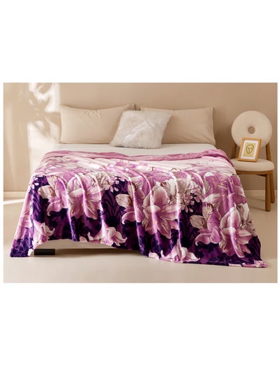 Buy Light weight Extra Soft Floral design Single Size Solid Flannel Fleece Throw Blanket all season Blanket 150x200cm 100% Polyester-Multicolor in UAE