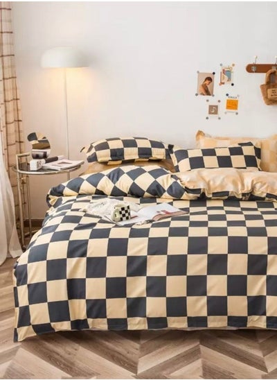 Buy Light Yellow and Grey Checkered Design Queen/Double Size Duvet Cover Set Includes 1 Duvet cover - 200*230cm. 1 Flat sheet - 230*250cm. 4 Pillow cases - 50*75cm. in UAE