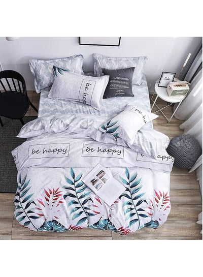 Buy Comforter Set 6 PCS Single Size Include 1 Soft & Lightweight Comforter With 1 Fitted Sheet and 4 Pillowcases 400 TC Tropical Bedding White Color with Blue & Red Plant Print in UAE