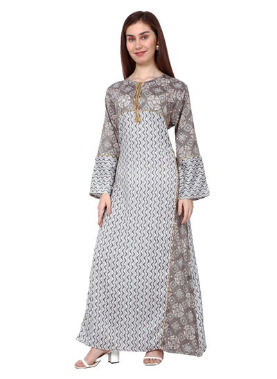 Buy ELEGANT UNIQUE PRINTED LONG SLEEVE STYLISH ARABIC KAFTAN JALABIYA DRESS in Saudi Arabia