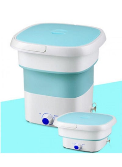 Buy Portable Mini Folding Clothes Washing Machine Portable Washer Drain Basket Sock Baby Clothes Travel Camping Blue in UAE