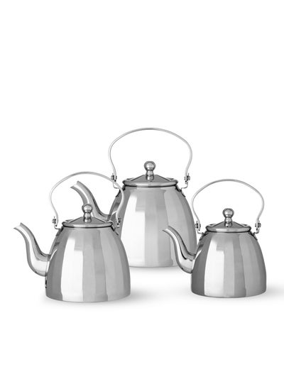 Buy Indonesian stainless steel kettle set, 3 sizes, 2 liters + 1.5 liters + 1 liter in Saudi Arabia