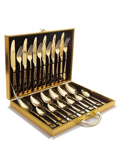 Buy 24-Piece Stainless Steel Cutlery Set Golden in Saudi Arabia