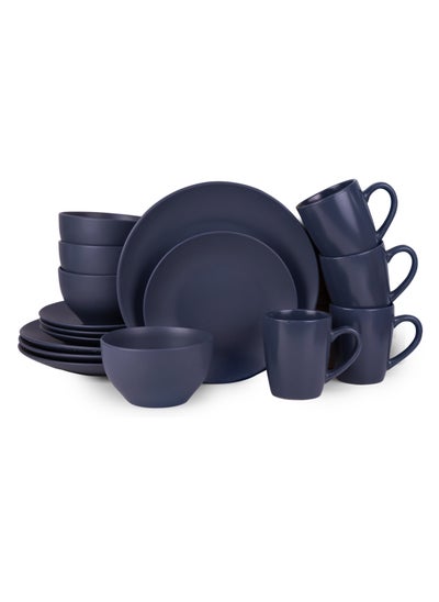 Buy 16-Pieces Stoneware Dinnerware Set, Dinner Set, Kitchen Dinnerware Ceramic Crockery Set, Dinner Service Set for 4, 26cm Dinner Plate, 20cm Plate, Cereal Bowl, Mug BLUE NIGHTS in UAE