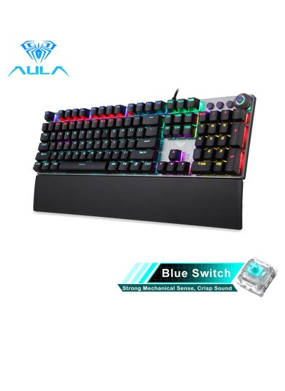 اشتري Mechanical Gaming Keyboard NKRO with Wrist Rest RGB Backlit Volume/Lighting Control Knob Fully Programmable 108-Keys Anti-Ghosting Wired Computer Keyboards for Office/Games, Blue Switch في السعودية