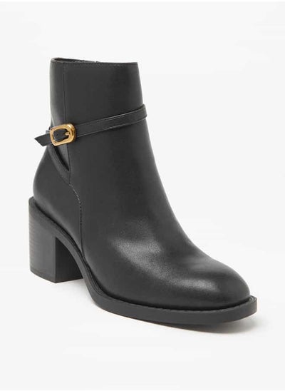 اشتري Women Solid Ankle Boots with Block Heels and Zip Closure في الامارات