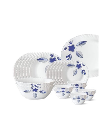 Buy 27-piece Opalware Dinner Set- Microwave & Dishwasher Safe- Morning Glory Dinnerware Set with Full Plate, Side Plate, Soup Bowl, Vegetable Bowl, Serving Bowl & Rice Plate- White in Saudi Arabia