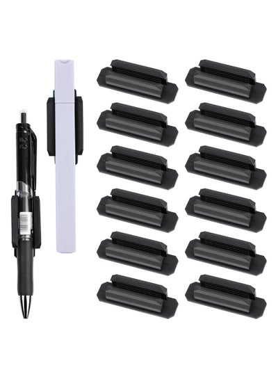 Buy 12 pack Pen Holder Silicone, Adhesive Pen Holder for Desk or Any Surface, Office Desk Accessories and Teacher Supplies, Pencil Holder & Marker Holde (Black) in Saudi Arabia