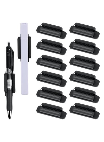 اشتري 12 pack Pen Holder Silicone, Adhesive Pen Holder for Desk or Any Surface, Office Desk Accessories and Teacher Supplies, Pencil Holder & Marker Holde (Black) في السعودية