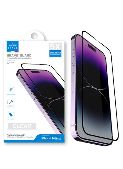 Buy iPhone 14 Pro Premium Clear Screen Protector 6.1 Inch (Military Grade)9H Tempered Glass Unbreakable with Easy Installation Tray, Bubble Free, Anti-Scratch, Anti-Fingerprint, Full Screen Coverage Clear in UAE