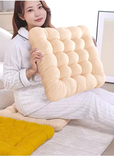 اشتري Square Floor Chair Seat Pads Pillows Meditation Pillow Solid Thicken Comfortable Tufted Seat Cushion Corduroy Tatami Floor Pad Reading Cushion Pad Chair Pads Seat Cushion With Ties (Beige 40*40cm) في السعودية