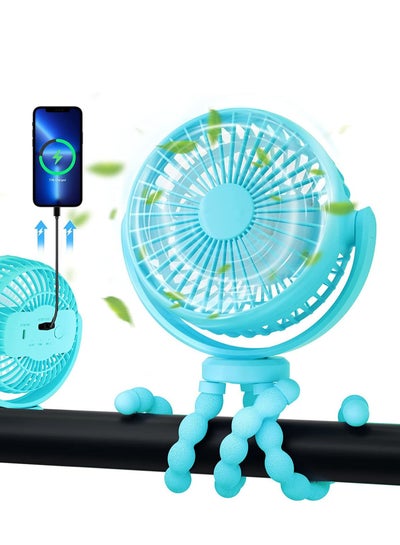 Buy Mini Stroller Fan Clip-on for Baby,5200mAh,Small Portable Fan Rechargeable and Handheld, USB Cooling Fan with 3 Adjustable Speeds and Flexible Tripod for Travel, Car Seat,and Bedroom (Blue) in Saudi Arabia