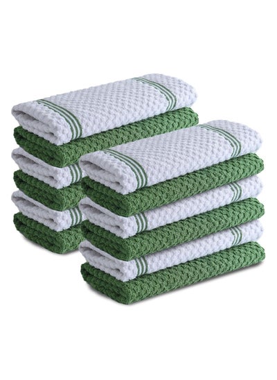 اشتري Infinitee Xclusives Premium Kitchen Towels - Green [Pack of 12] 100% Cotton Kitchen Hand Towels 15 x 25 Inches - Dish Towels for Kitchen في الامارات